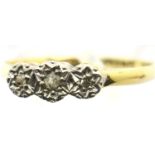 18ct gold ring with three illusion set diamond size K/L, 1.4g. P&P Group 1 (£14+VAT for the first