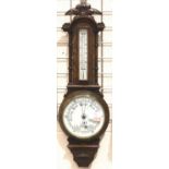 A Victorian oak framed Aneroid barometer thermometer, H: 80 cm. Not available for in-house P&P,