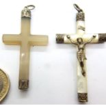 Two jade silver mounted cross pendants, each H: 5 cm, combined 10.9g. P&P Group 1 (£14+VAT for the