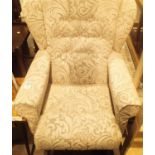 Upholstered wingback chair. Not available for in-house P&P, contact Paul O'Hea at Mailboxes on 01925