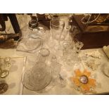 Selection of mixed glassware including candlesticks, vases etc. Not available for in-house P&P,
