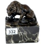 Bronze Lion on a marble base, signed, H: 15 cm. P&P Group 2 (£18+VAT for the first lot and £3+VAT