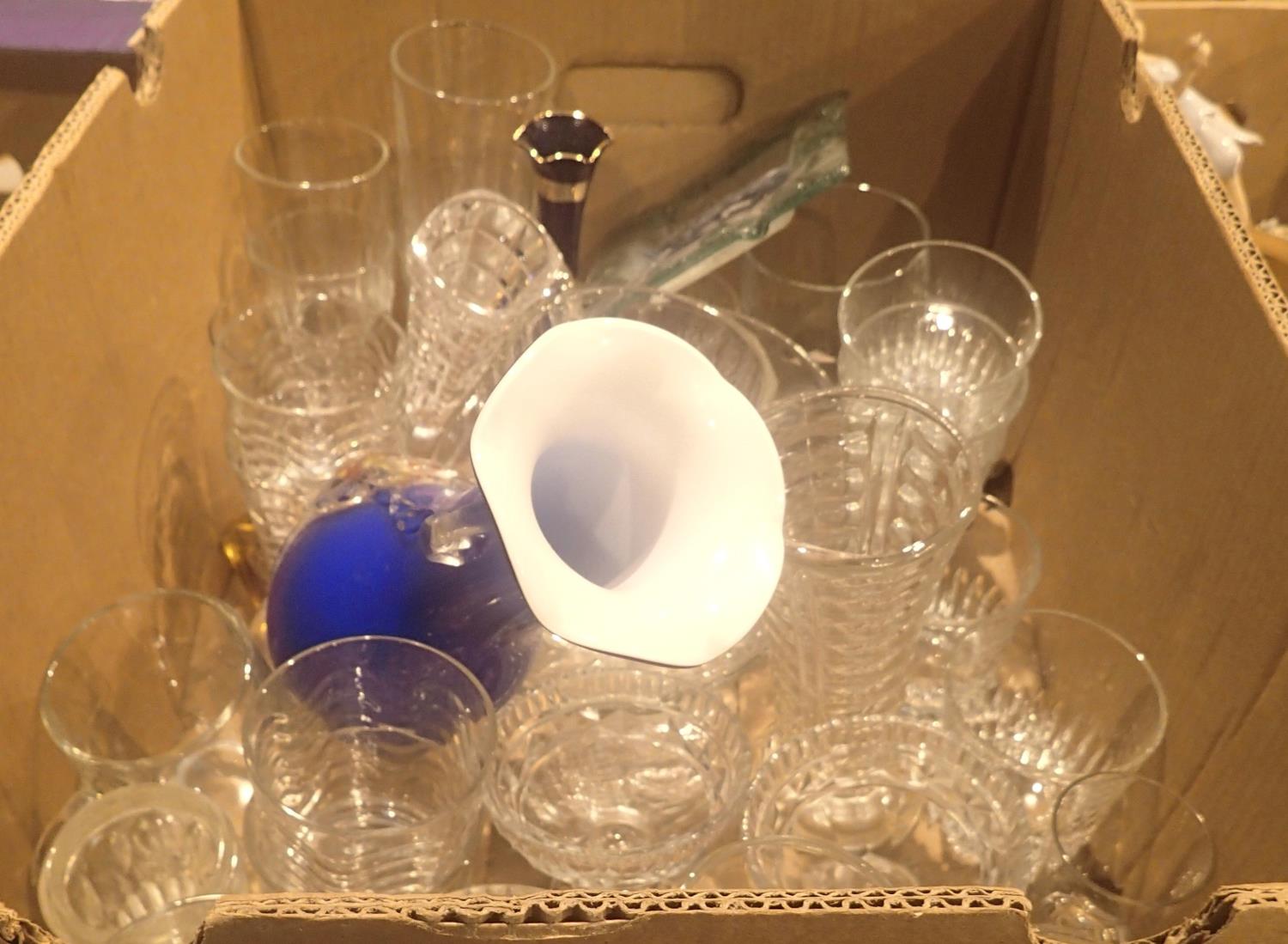 A mixed box of glassware including a dolphin ash tray. Not available for in-house P&P, contact