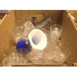 A mixed box of glassware including a dolphin ash tray. Not available for in-house P&P, contact