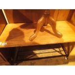 A retro metal framed teak topped coffee table on castor supports. Not available for in-house P&P,