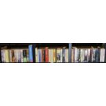 Three shelves of mixed paperback books. Not available for in-house P&P, contact Paul O'Hea at