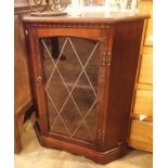 Modern mahogany single glazed and leaded corner cabinet. Not available for in-house P&P, contact