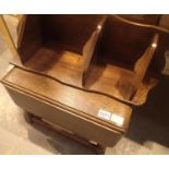 Small oak drop leaf table and a three shelved oak corner unit. Not available for in-house P&P,