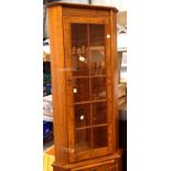 Nathan walnut corner display cabinet with light fitted two glass shelves to glazed upper cupboard