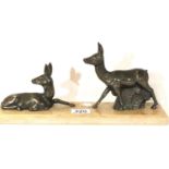 Art Deco pair of spelter Deer on a rectangular marble plinth, L: 35 cm. P&P Group 3 (£25+VAT for the