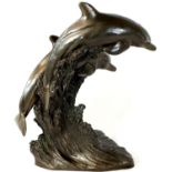 Bronzed resin display of dolphins by Tom Mackie. Not available for in-house P&P, contact Paul O'