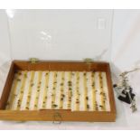 Oak fly specimen case and desk top magnifying lens. Not available for in-house P&P, contact Paul O'