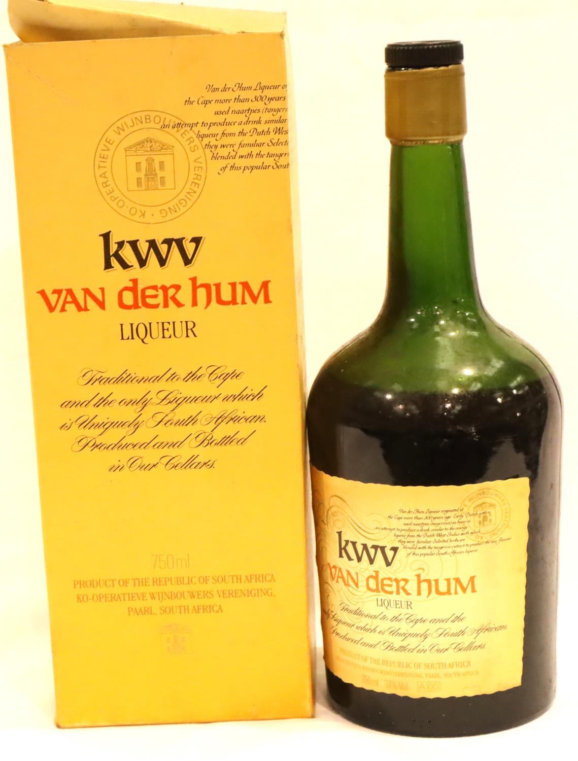 Bottle of KWV Van Der Hum liqueur. P&P Group 2 (£18+VAT for the first lot and £3+VAT for