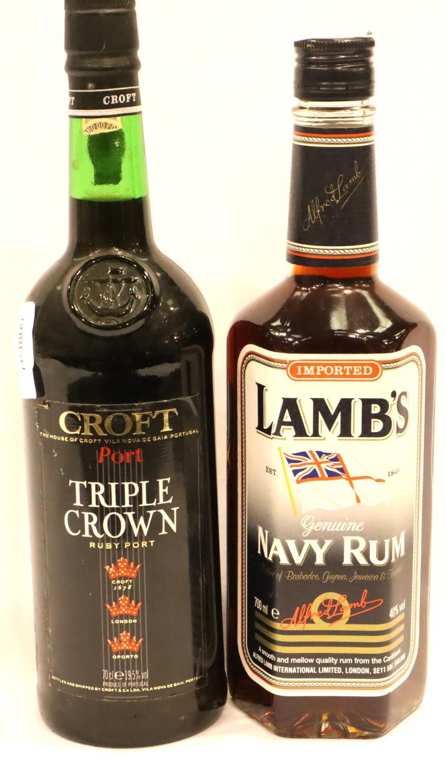 Bottle of Lambs Navy rum and a bottle of Croft triple crown port. P&P Group 2 (£18+VAT for the first