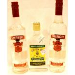 Two bottles of Smirnoff Vodka and a half bottle of Wray and Nephew white rum. P&P Group 3 (£25+VAT