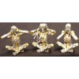 Steampunk style skeletons to include speak, see and hear no evil. P&P Group 2 (£18+VAT for the first