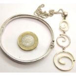 Silver bangle and necklace, combined 27g. P&P Group 2 (£18+VAT for the first lot and £3+VAT for