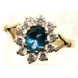 9ct gold blue and white stone set ring, size L/M, 1.5g. P&P Group 1 (£14+VAT for the first lot