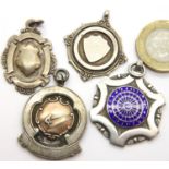 Four silver watch chain fobs, 42g. Not available for in-house P&P, contact Paul O'Hea at Mailboxes