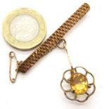 9ct gold bar brooch with citrine stone drop, 5.9g. P&P Group 1 (£14+VAT for the first lot and £1+VAT