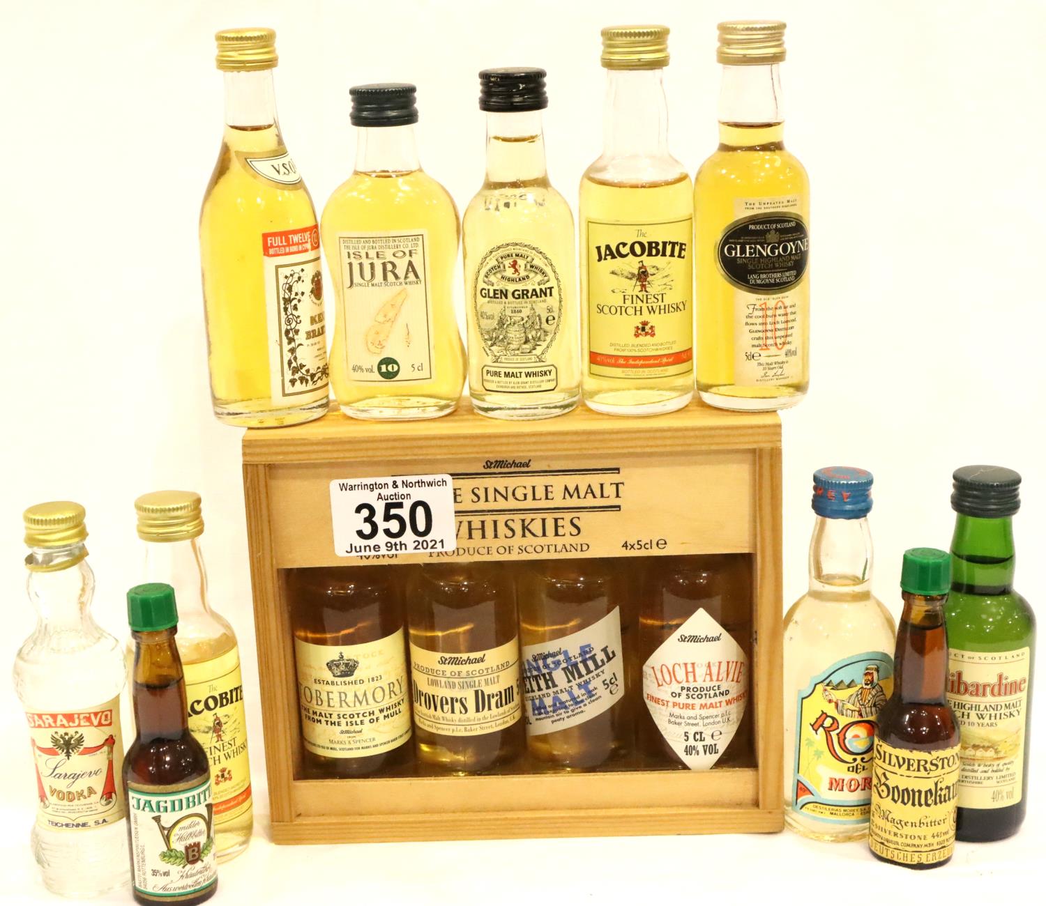 Collection of nine whisky miniatures and more. P&P Group 3 (£25+VAT for the first lot and £5+VAT for