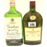 Bottle of Gordons gin and a half bottle of Courvoisier Cognac. P&P Group 2 (£18+VAT for the first