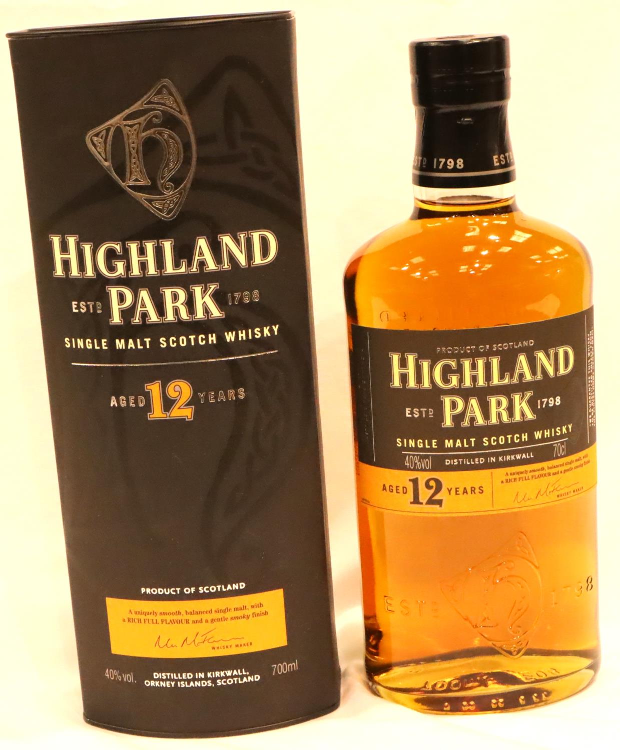 Bottle of Highland Park 12 years old whisky. P&P Group 2 (£18+VAT for the first lot and £3+VAT for