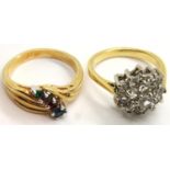 Two yellow metal stone set rings, sizes P & Q, combined 7.1g. P&P Group 1 (£14+VAT for the first lot