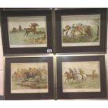 Set of four hunting prints from The Mickledale Hunt series. Not available for in-house P&P,