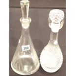 Lead crystal decanter H: 33 cm and a ships glass decanter H: 38 cm. P&P Group 3 (£25+VAT for the