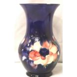 Large Moorcroft Blue Anemone pattern vase with flared neck, H: 24 cm, impressed and painted marks to