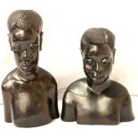 Pair of carved ebony African busts female has split back. P&P Group 2 (£18+VAT for the first lot and