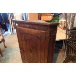 Substantial George III cross banded oak and mahogany corner cupboard with single drawer, W: 93 cm,