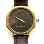 Emile Pequignet ladies Swiss wristwatch with octagonal face, black dial, gold hands on original