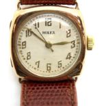 1950s 9ct gold Rolex wristwatch on leather strap in working order. P&P Group 1 (£14+VAT for the