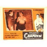 CHAMPION lobby card; close up of featuring boxer Kirk Douglas, Noir boxing classic. P&P Group 1 (£