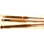 Three split cane fly rods, one lacking bottom piece. Not available for in-house P&P, contact Paul