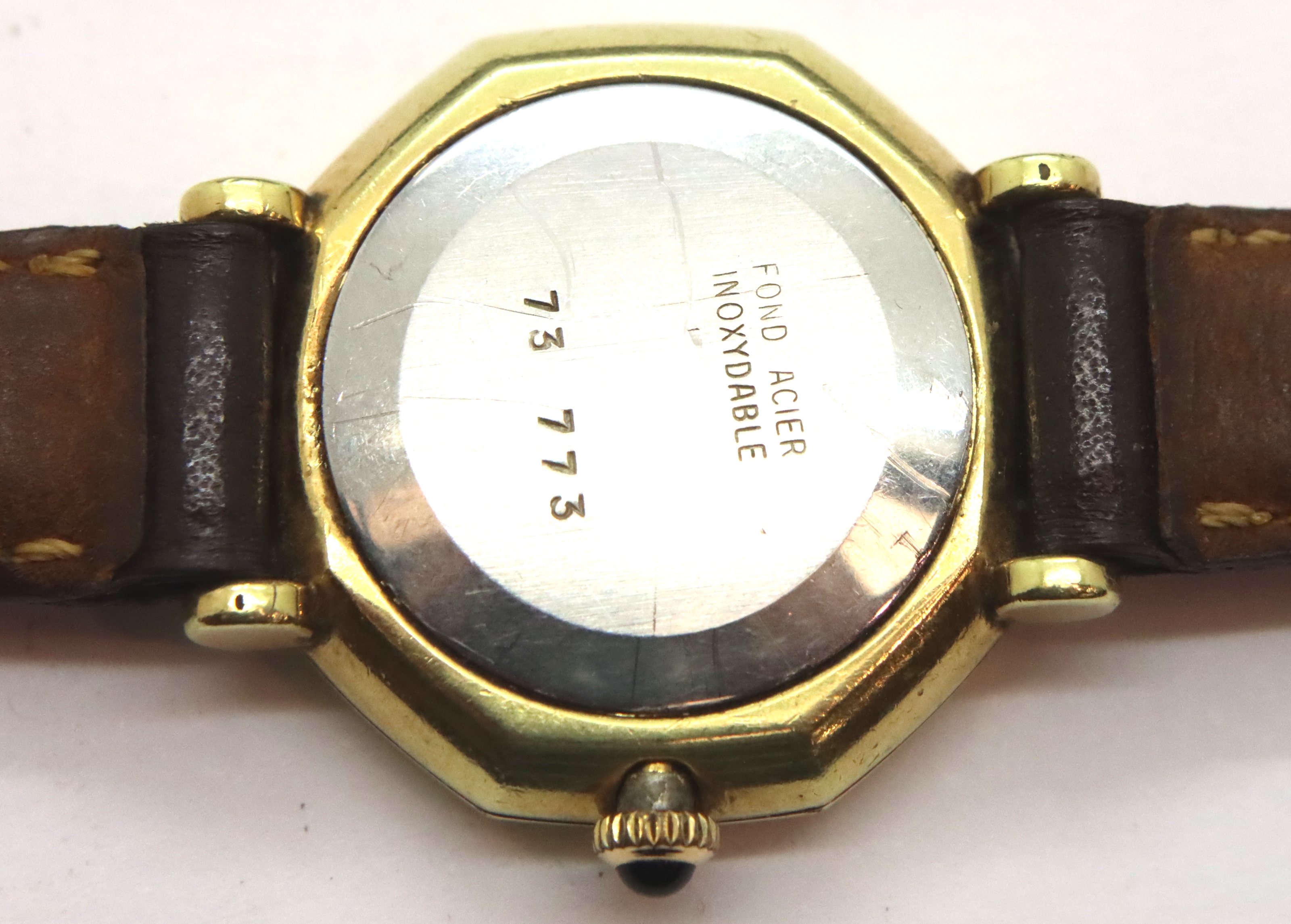 Emile Pequignet ladies Swiss wristwatch with octagonal face, black dial, gold hands on original - Image 2 of 3