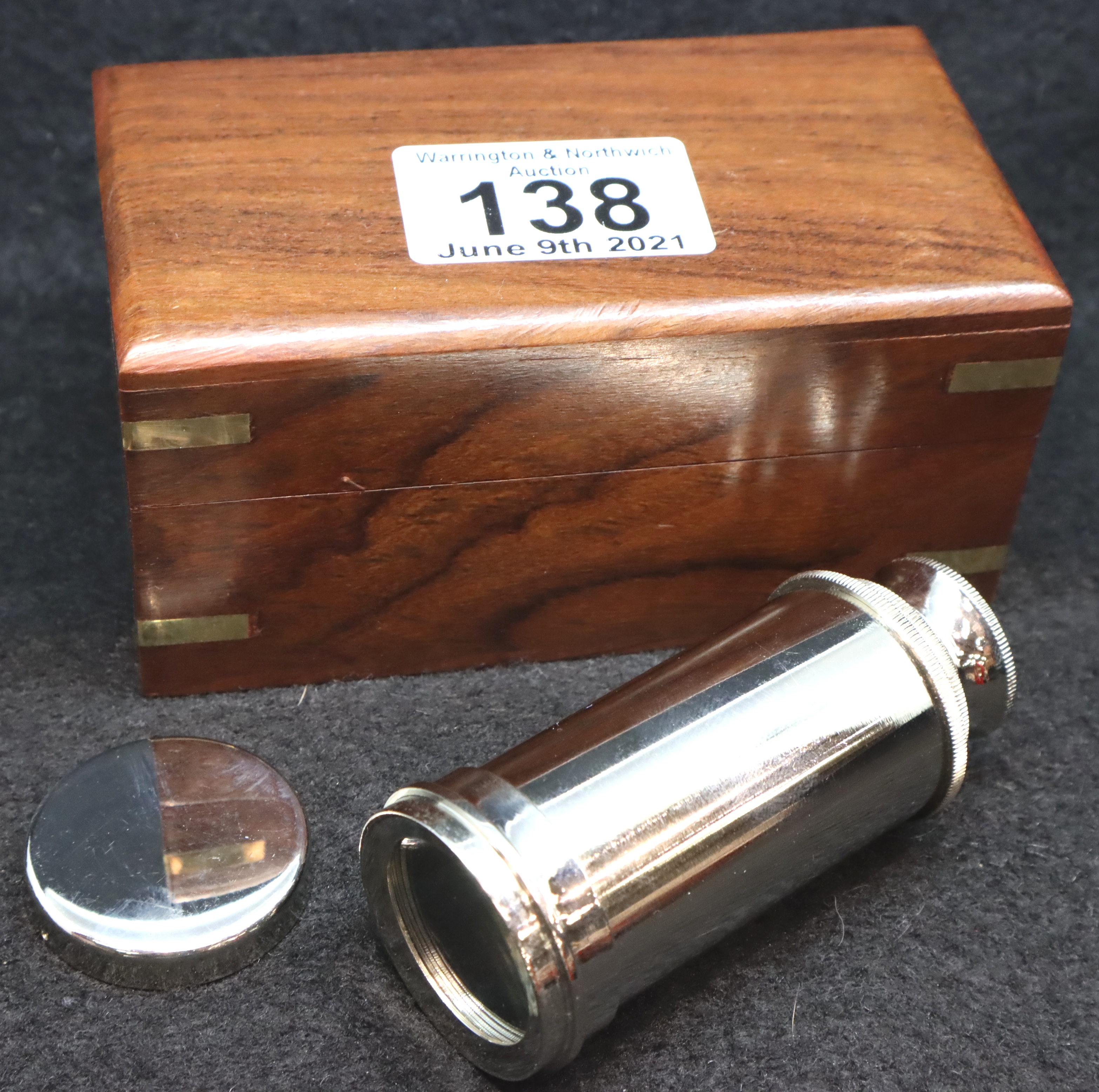 Wooden cased brass chrome telescope. P&P Group 1 (£14+VAT for the first lot and £1+VAT for - Image 2 of 3