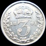 1891 - Silver Threepence of Queen Victoria. P&P Group 1 (£14+VAT for the first lot and £1+VAT for