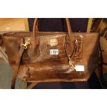Original dark brown crocodile effect leather shoulder/handbag. P&P Group 1 (£14+VAT for