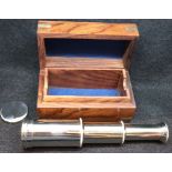 Wooden cased brass chrome telescope. P&P Group 1 (£14+VAT for the first lot and £1+VAT for