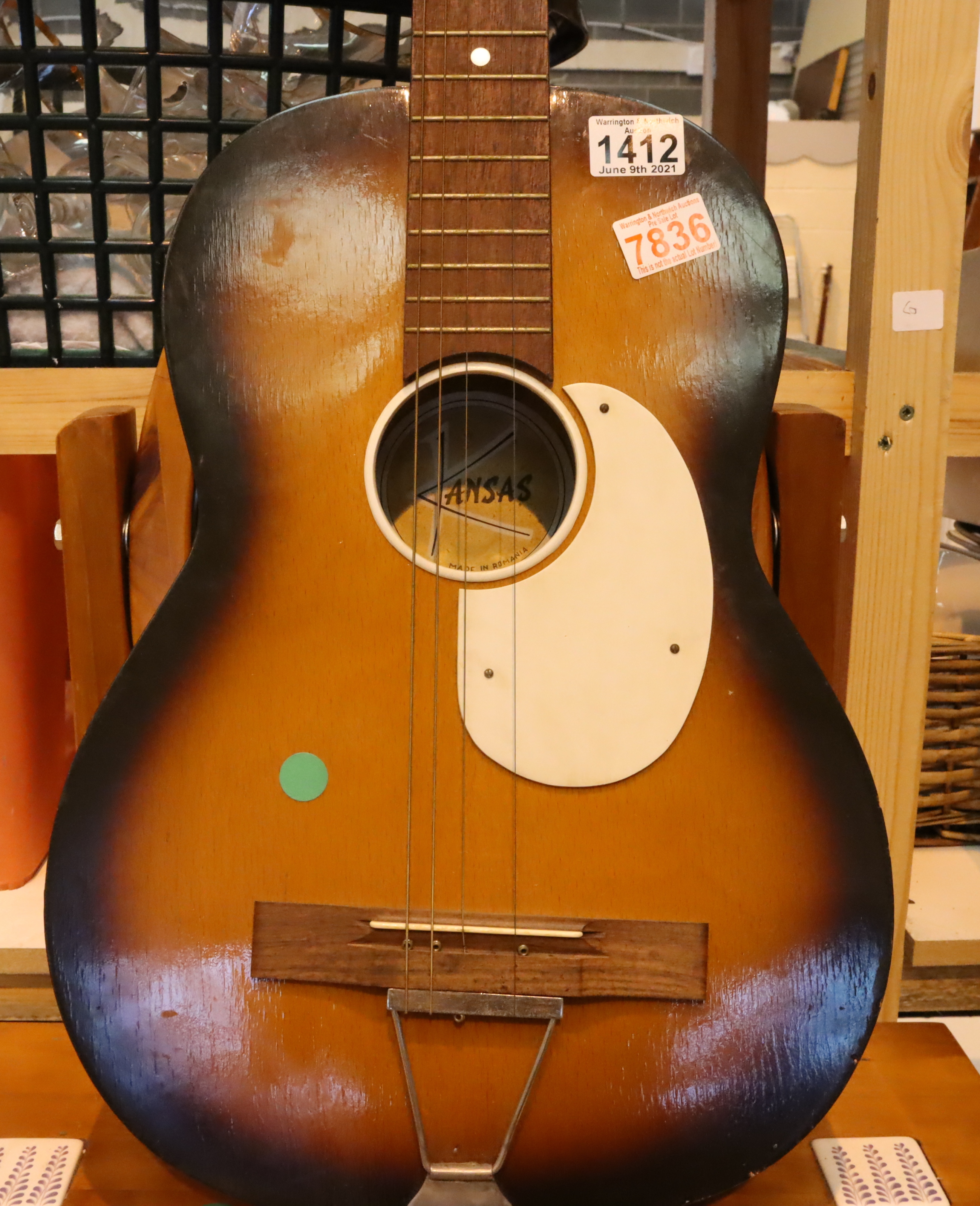 Three quarter sized six string acoustic guitar. Not available for in-house P&P, contact Paul O'Hea