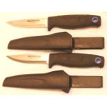 Two plastic sheathed rubber handled Wild Hunter stainless steel knives, blade L: 10 cm. P&P Group