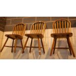 Set of three pine country kitchen dining chairs. Not available for in-house P&P, contact Paul O'