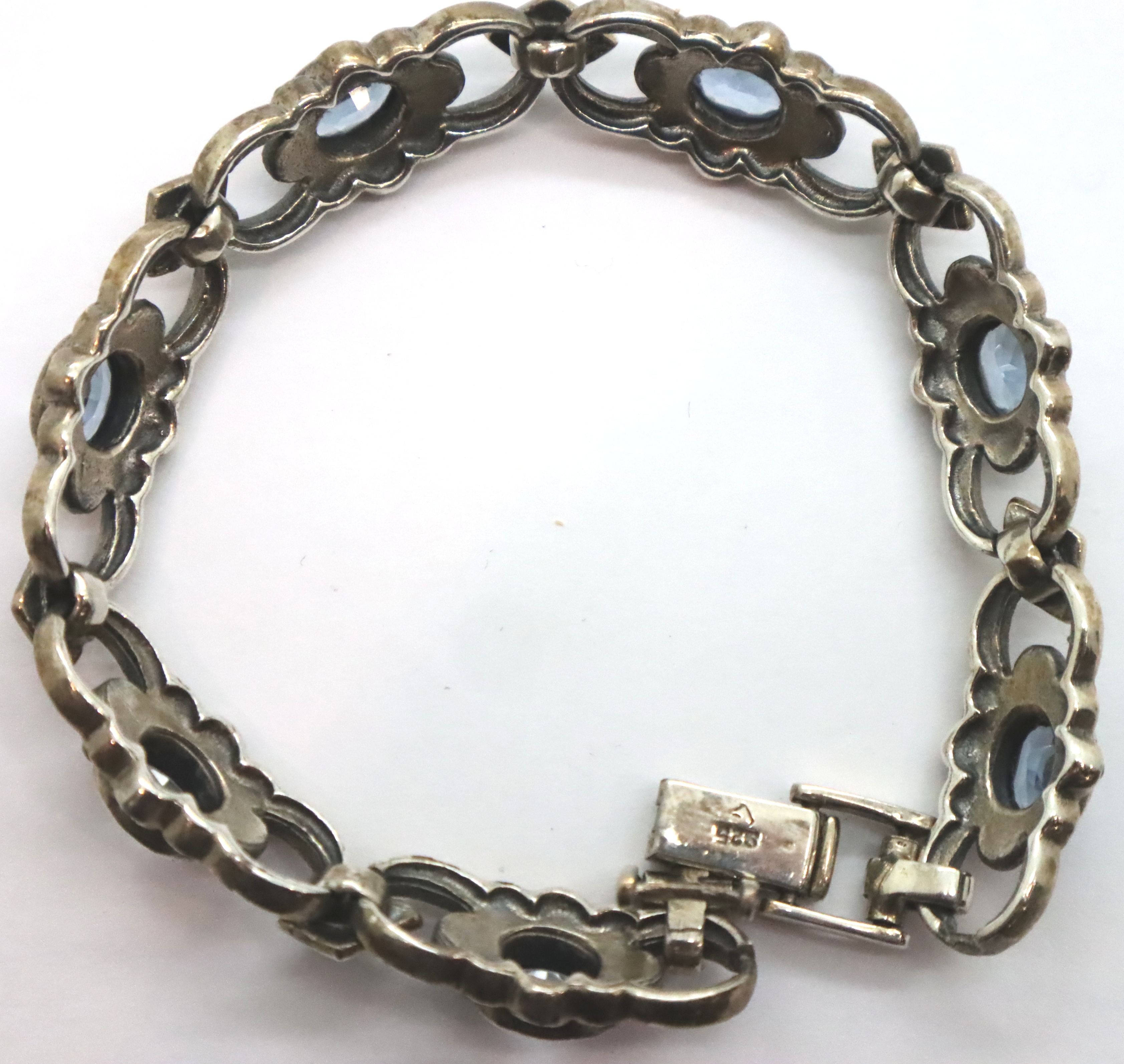 Marcasite bracelet set with blue topaz. P&P Group 1 (£14+VAT for the first lot and £1+VAT for - Image 2 of 2