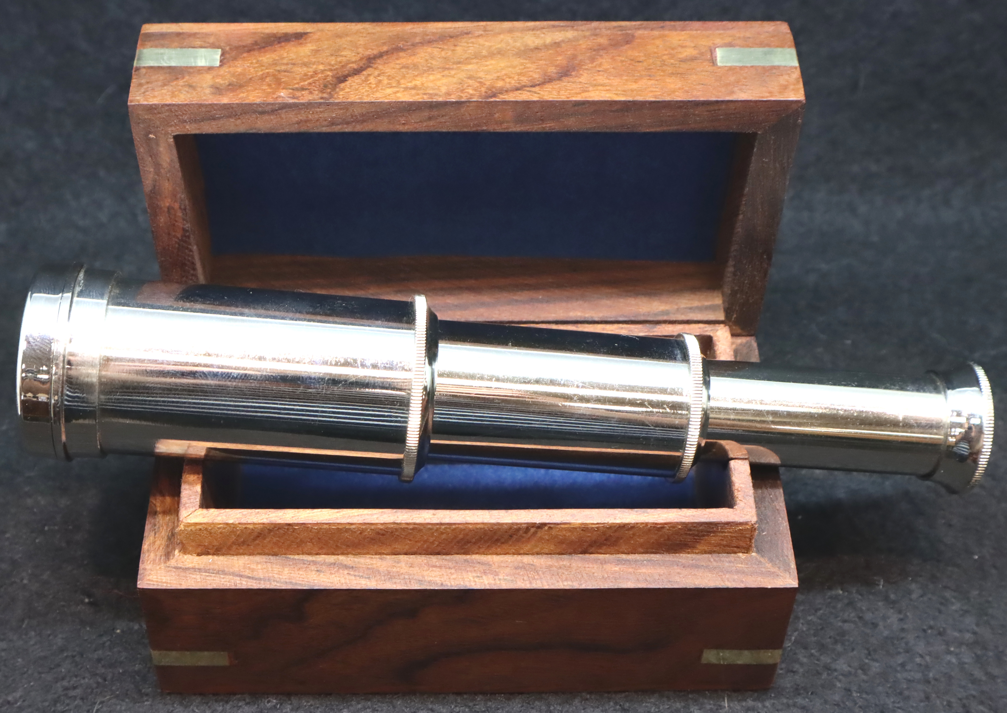 Wooden cased brass chrome telescope. P&P Group 1 (£14+VAT for the first lot and £1+VAT for - Image 3 of 3