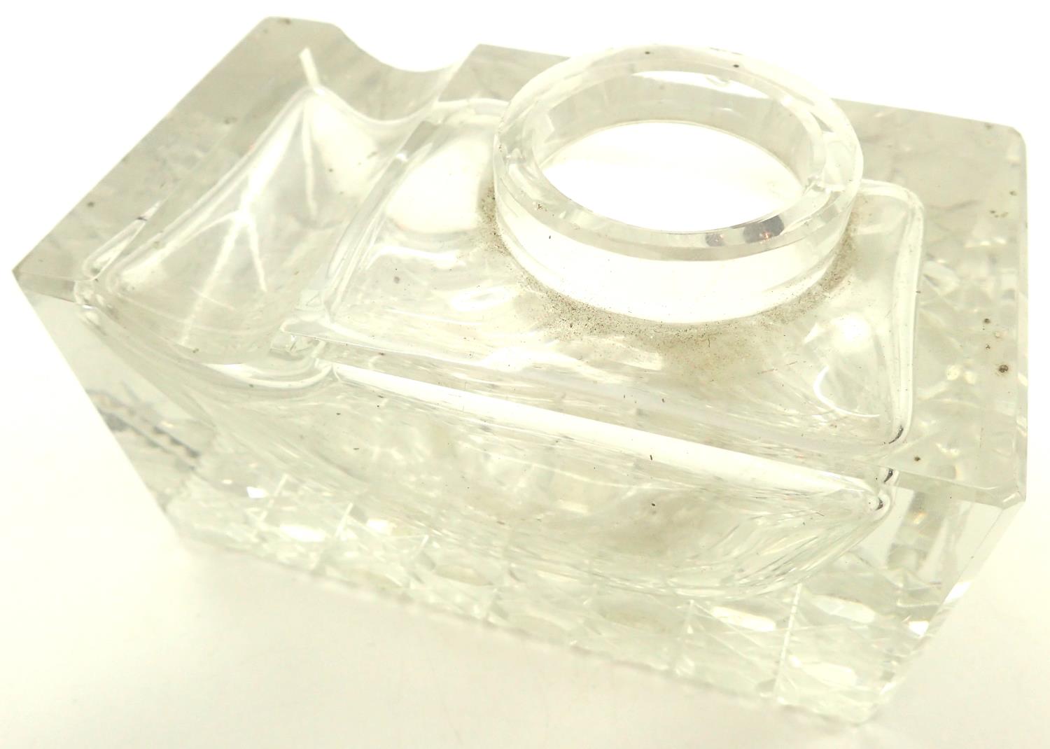 British WWII glass inkwell, engraved with RAF logo, 11 x 6 x 7 cm H. P&P Group 2 (£18+VAT for the