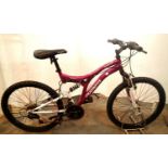 Muddyfox Hoenix 18 geared mountain bike with front and rear suspension and 16'' frame. Not available