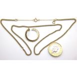 Yellow gold chain and a broken 9ct gold sovereign mount. P&P Group 1 (£14+VAT for the first lot